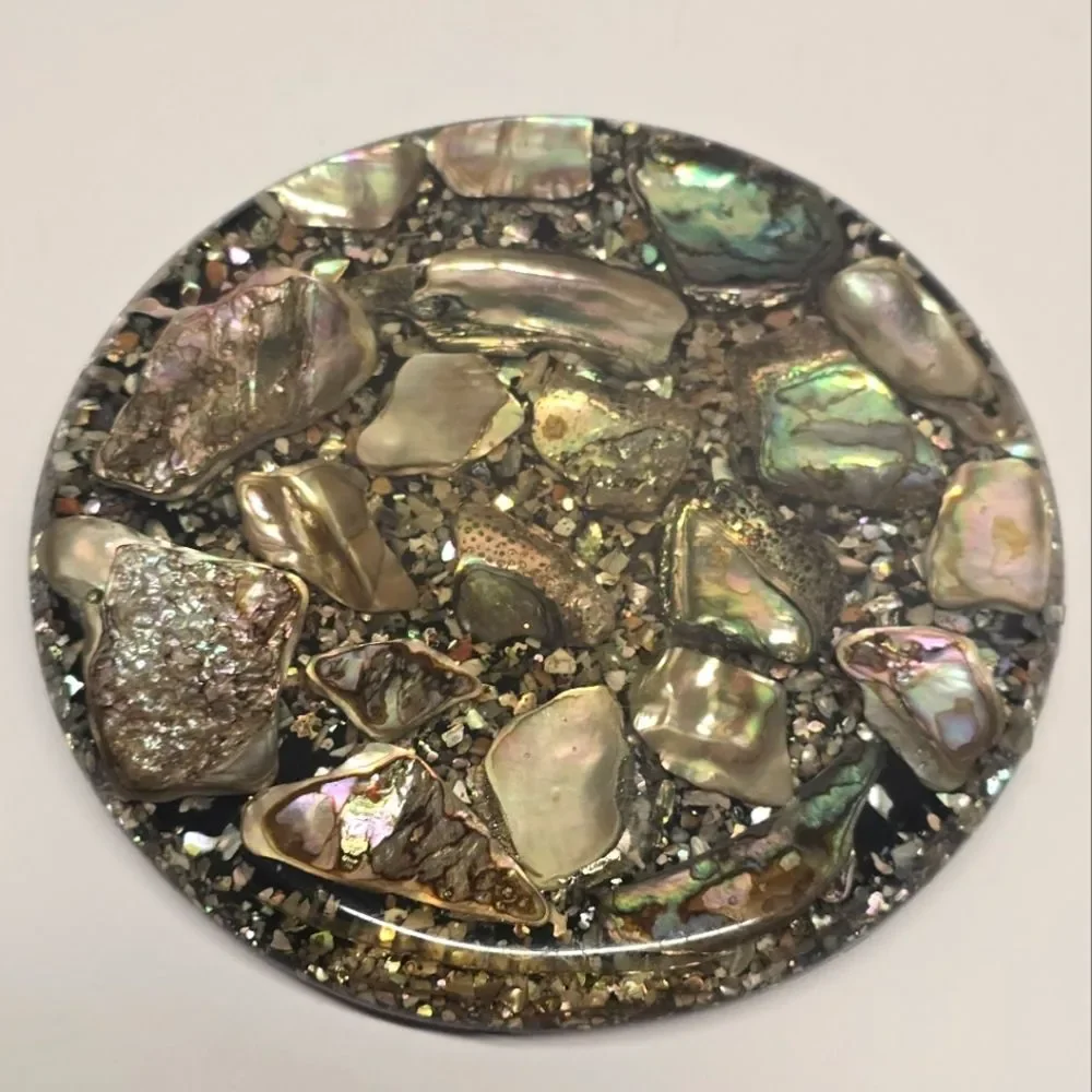 Vintage Abalone Shell Trivet Hot Plate Betty's Shells California Lucite MCM